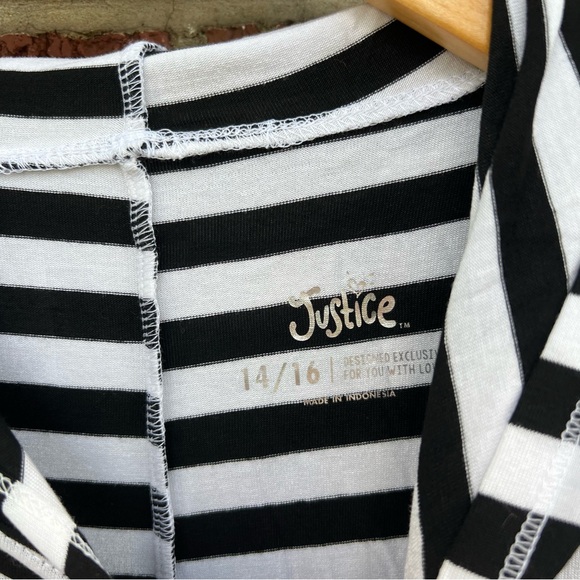 Justice Black and White Striped Long Sleeve Hoodie - Picture 2 of 2